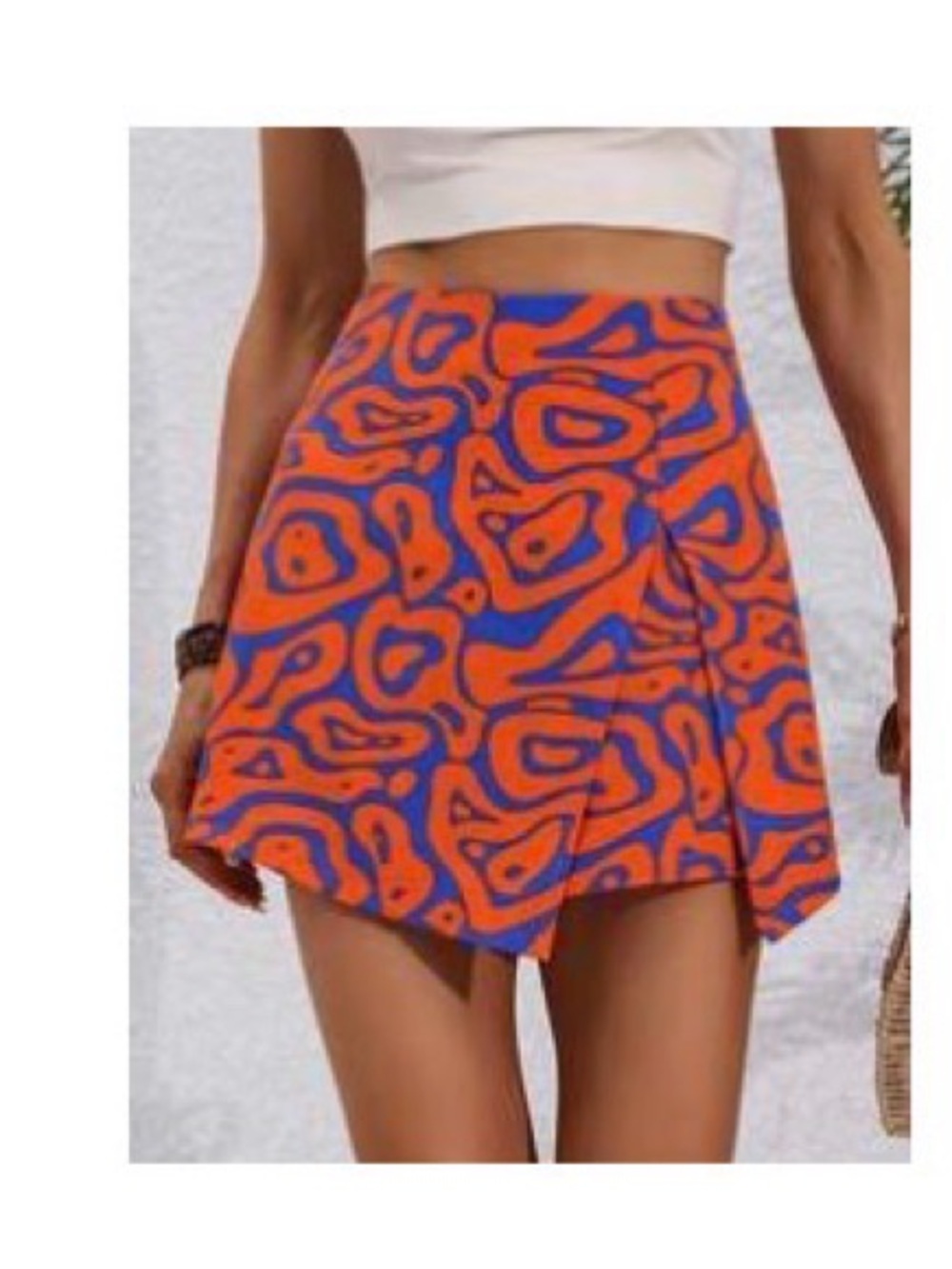 SHEIN Orange and Blue Abstract Print Skort